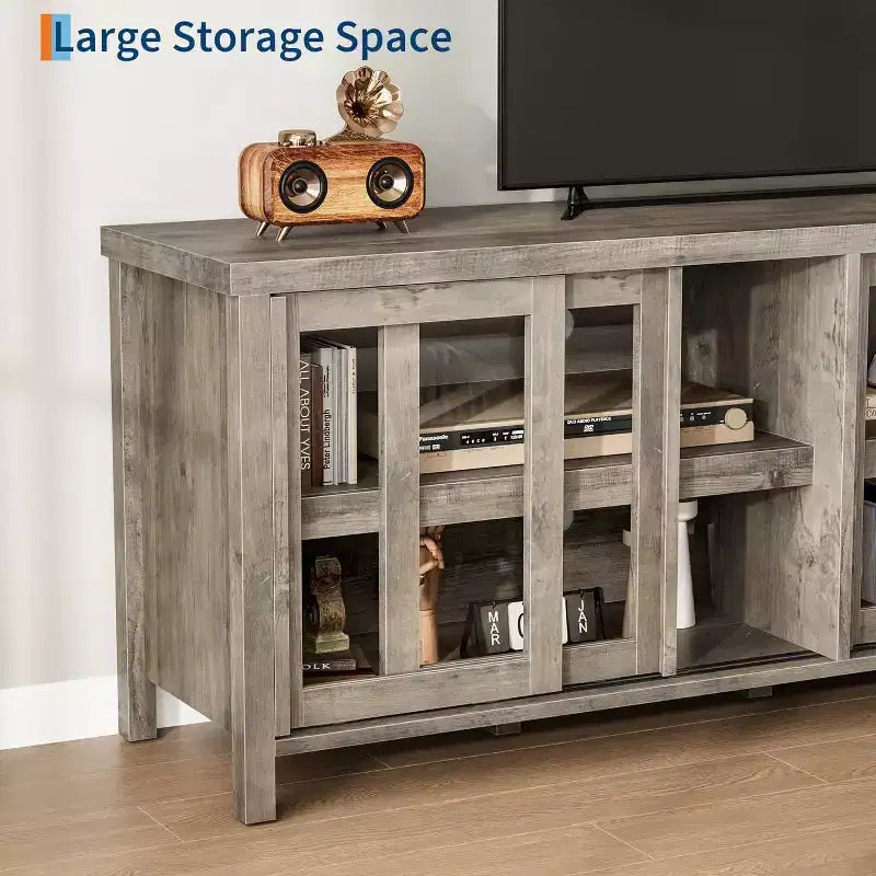 165.1 cm TV Stand Entertainment Center with 4 Glass Doors and Storage Cabinet