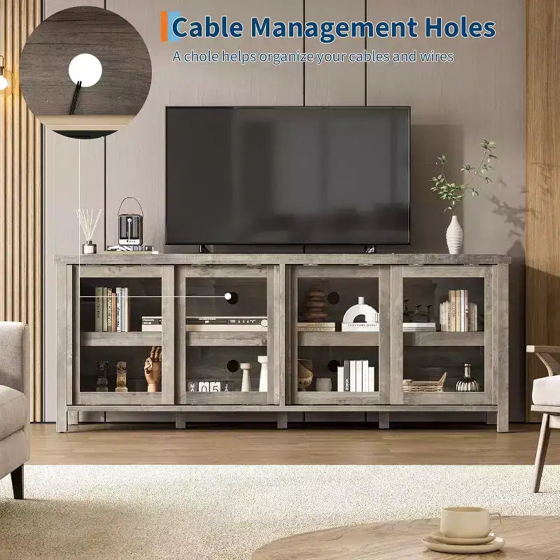 165.1 cm TV Stand Entertainment Center with 4 Glass Doors and Storage Cabinet