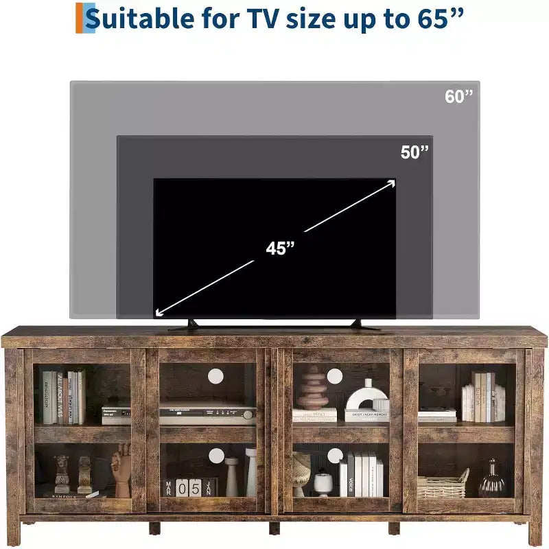 165.1 cm TV Stand Entertainment Center with 4 Glass Doors and Storage Cabinet