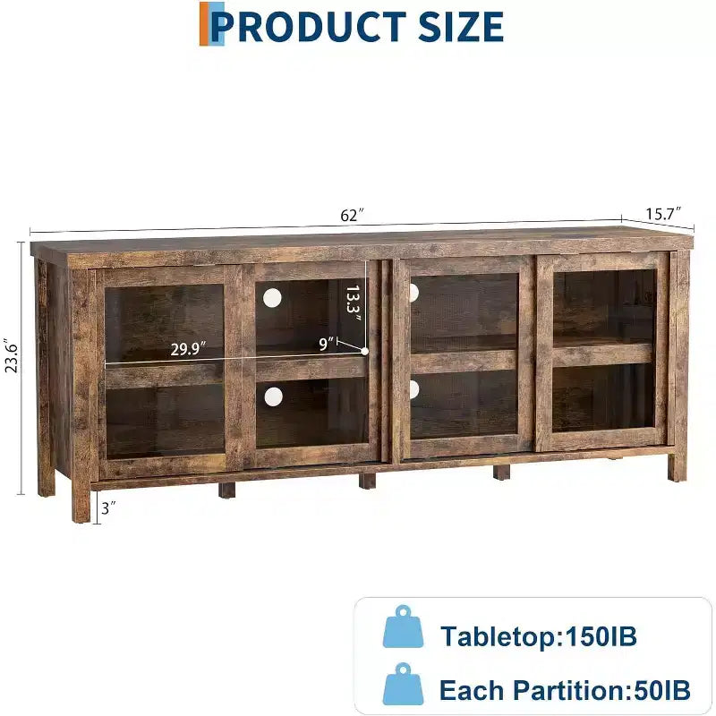 165.1 cm TV Stand Entertainment Center with 4 Glass Doors and Storage Cabinet