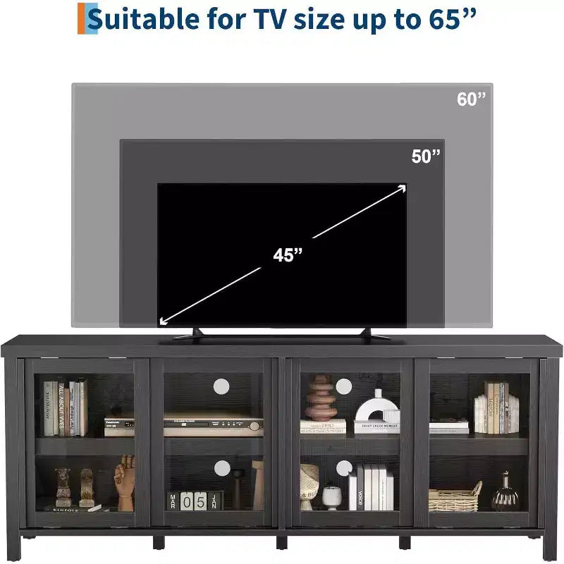 165.1 cm TV Stand Entertainment Center with 4 Glass Doors and Storage Cabinet