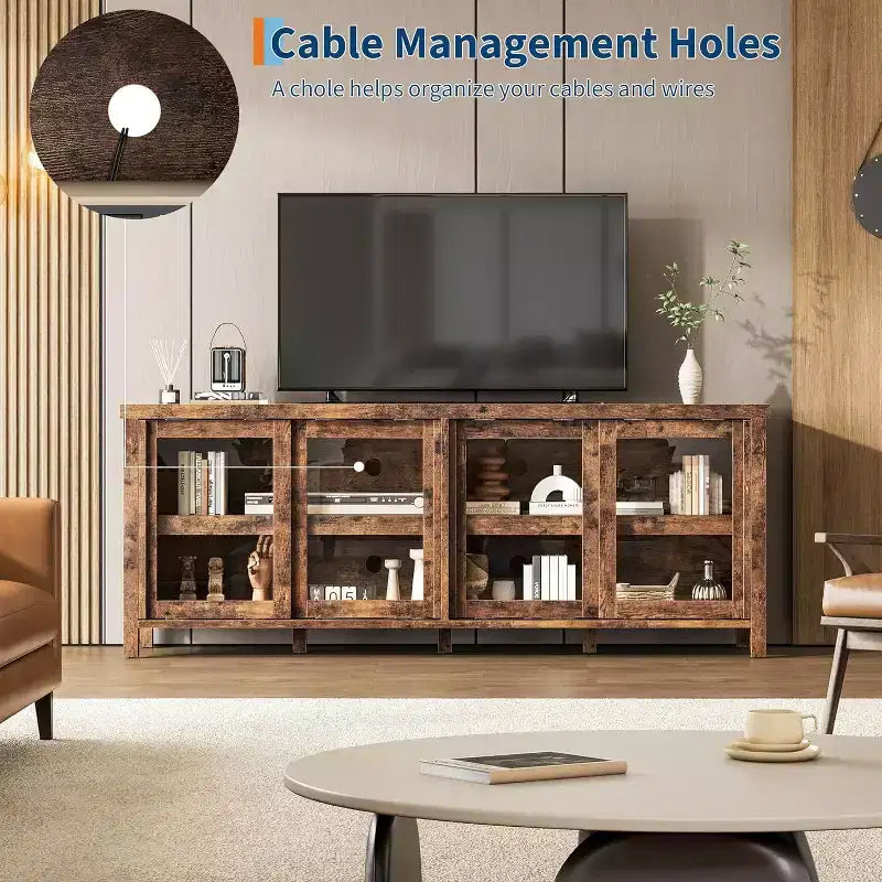 165.1 cm TV Stand Entertainment Center with 4 Glass Doors and Storage Cabinet