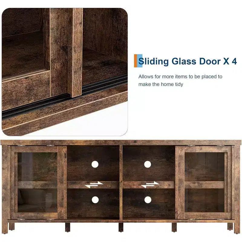 165.1 cm TV Stand Entertainment Center with 4 Glass Doors and Storage Cabinet