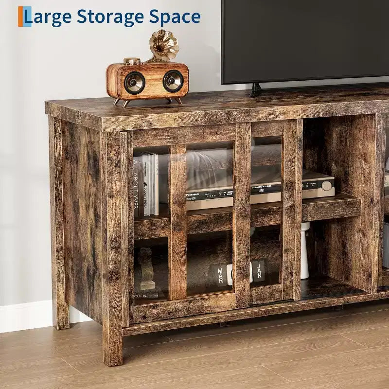165.1 cm TV Stand Entertainment Center with 4 Glass Doors and Storage Cabinet
