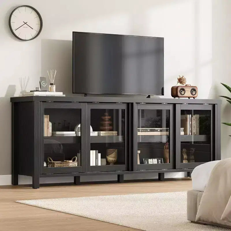 165.1 cm TV Stand Entertainment Center with 4 Glass Doors and Storage Cabinet