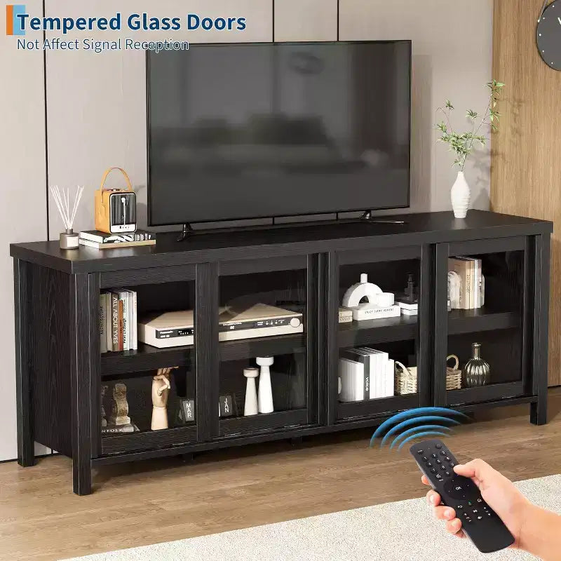 165.1 cm TV Stand Entertainment Center with 4 Glass Doors and Storage Cabinet