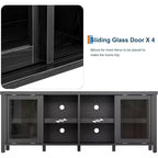 165.1 cm TV Stand Entertainment Center with 4 Glass Doors and Storage Cabinet