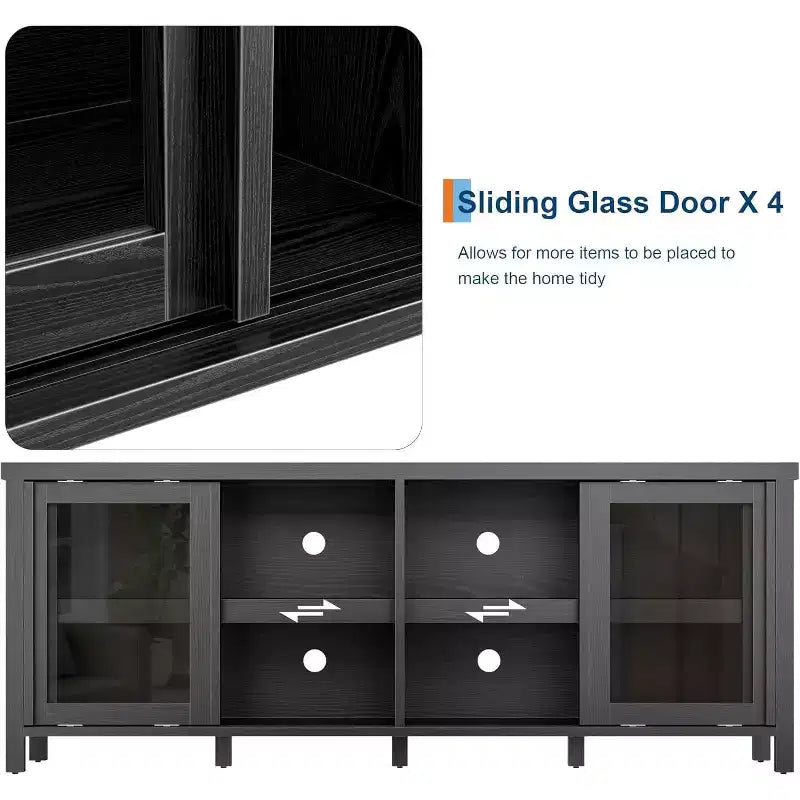165.1 cm TV Stand Entertainment Center with 4 Glass Doors and Storage Cabinet