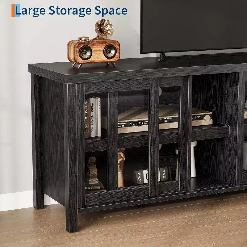 165.1 cm TV Stand Entertainment Center with 4 Glass Doors and Storage Cabinet