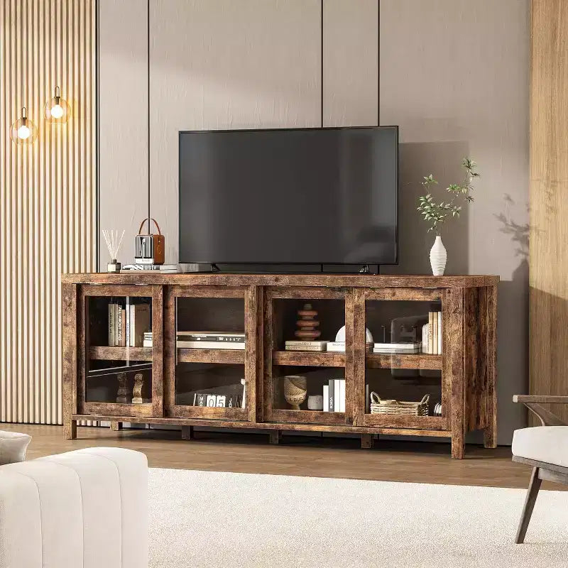 165.1 cm TV Stand Entertainment Center with 4 Glass Doors and Storage Cabinet