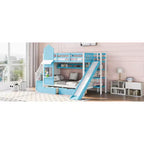 Castle Bunk Bed for Approx. 97 × 191 cm Mattress with 2 Drawers, 3 Shelves & Slide – Kids Loft Bed