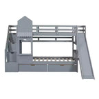 Castle Bunk Bed for Approx. 97 × 191 cm Mattress with 2 Drawers, 3 Shelves & Slide – Kids Loft Bed
