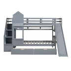 Castle Bunk Bed for Approx. 97 × 191 cm Mattress with 2 Drawers, 3 Shelves & Slide – Kids Loft Bed