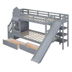 Castle Bunk Bed for Approx. 97 × 191 cm Mattress with 2 Drawers, 3 Shelves & Slide – Kids Loft Bed