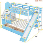 Castle Bunk Bed for Approx. 97 × 191 cm Mattress with 2 Drawers, 3 Shelves & Slide – Kids Loft Bed