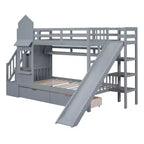 Castle Bunk Bed for Approx. 97 × 191 cm Mattress with 2 Drawers, 3 Shelves & Slide – Kids Loft Bed