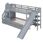 Castle Bunk Bed for Approx. 97 × 191 cm Mattress with 2 Drawers, 3 Shelves & Slide – Kids Loft Bed