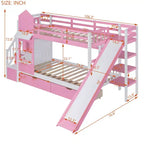 Castle Bunk Bed for Approx. 97 × 191 cm Mattress with 2 Drawers, 3 Shelves & Slide – Kids Loft Bed