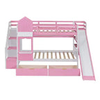 Castle Bunk Bed for Approx. 97 × 191 cm Mattress with 2 Drawers, 3 Shelves & Slide – Kids Loft Bed