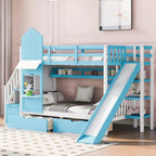 Castle Bunk Bed for Approx. 97 × 191 cm Mattress with 2 Drawers, 3 Shelves & Slide – Kids Loft Bed
