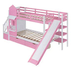 Castle Bunk Bed for Approx. 97 × 191 cm Mattress with 2 Drawers, 3 Shelves & Slide – Kids Loft Bed