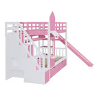 Castle Bunk Bed for Approx. 97 × 191 cm Mattress with 2 Drawers, 3 Shelves & Slide – Kids Loft Bed