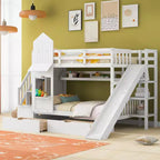 Castle Bunk Bed for Approx. 97 × 191 cm Mattress with 2 Drawers, 3 Shelves & Slide – Kids Loft Bed
