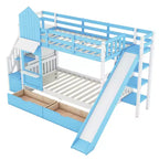 Castle Bunk Bed for Approx. 97 × 191 cm Mattress with 2 Drawers, 3 Shelves & Slide – Kids Loft Bed