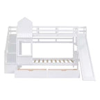 Castle Bunk Bed for Approx. 97 × 191 cm Mattress with 2 Drawers, 3 Shelves & Slide – Kids Loft Bed
