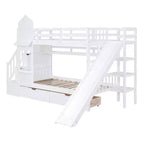 Castle Bunk Bed for Approx. 97 × 191 cm Mattress with 2 Drawers, 3 Shelves & Slide – Kids Loft Bed