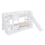 Castle Bunk Bed for Approx. 97 × 191 cm Mattress with 2 Drawers, 3 Shelves & Slide – Kids Loft Bed