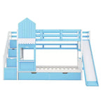 Castle Bunk Bed for Approx. 97 × 191 cm Mattress with 2 Drawers, 3 Shelves & Slide – Kids Loft Bed