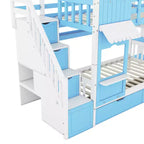 Castle Bunk Bed for Approx. 97 × 191 cm Mattress with 2 Drawers, 3 Shelves & Slide – Kids Loft Bed