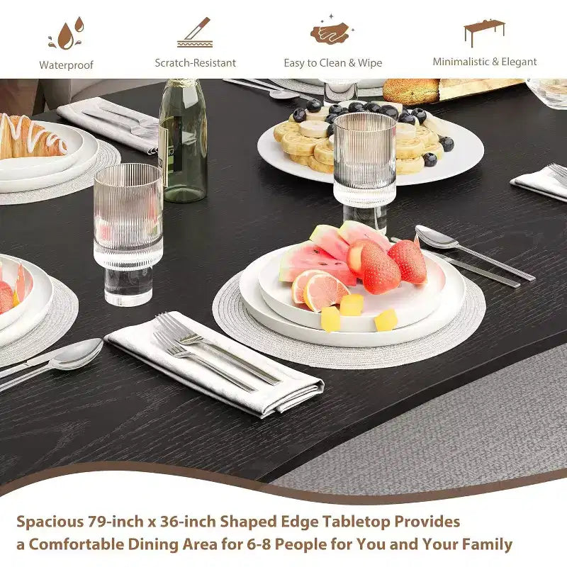 200.0 cm Modern Rustic Wave-Edge Dining Table for 6–8 People