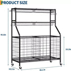 Sports Equipment Organizer,Large Capacity Garage Sports Toy Organizer with Hooks and Baskets,Rolling Ball Cart with Wheels for Toy and Gear Organizer