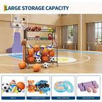 Sports Equipment Organizer,Large Capacity Garage Sports Toy Organizer with Hooks and Baskets,Rolling Ball Cart with Wheels for Toy and Gear Organizer