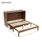 Murphy Bed Frame for Approx. 152 × 203 cm Mattress with USB Port and Storage Drawer for Bedroom Guest Room, Rattan Decoration Pine Wood Bed