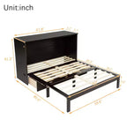 Murphy Bed Frame for Approx. 152 × 203 cm Mattress with USB Port and Storage Drawer for Bedroom Guest Room, Rattan Decoration Pine Wood Bed
