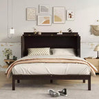 Murphy Bed Frame for Approx. 152 × 203 cm Mattress with USB Port and Storage Drawer for Bedroom Guest Room, Rattan Decoration Pine Wood Bed