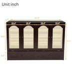 Murphy Bed Frame for Approx. 152 × 203 cm Mattress with USB Port and Storage Drawer for Bedroom Guest Room, Rattan Decoration Pine Wood Bed