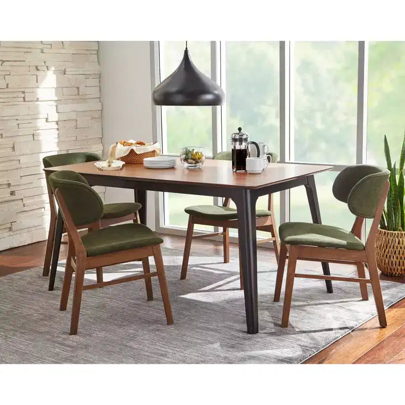 Lifestorey Rory Tavolo da Pranzo Rettangolare Moderno di Metà Secolo Noce/Nero: MDF, Struttura in Legno di Gomma, 4 Posti