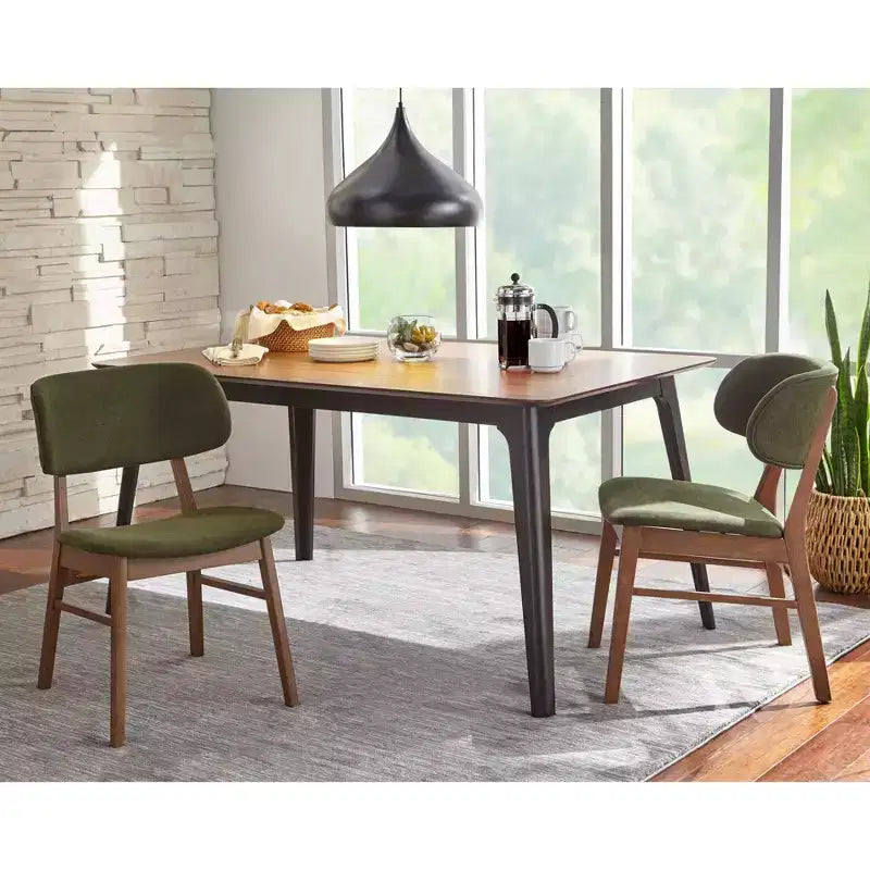 Lifestorey Rory Tavolo da Pranzo Rettangolare Moderno di Metà Secolo Noce/Nero: MDF, Struttura in Legno di Gomma, 4 Posti