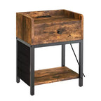 FABATO End Table and Nightstand w/ USB Charging Station and Power Supply Cord for Living Rooms and Bedrooms, Side Storage Bag Included, Rustic Brown