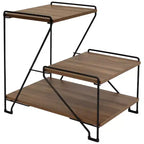 Sunnydaze 3-Tiered Steel Wire Indoor Accent Table with Faux Woodgrain Tabletops - 21 H - Brown