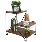Sunnydaze Tavolino d'Appoggio per Interni a 3 Ripiani in Filo d'Acciaio con Ripiani Effetto Venature del Legno - Altezza 53 cm - Marrone