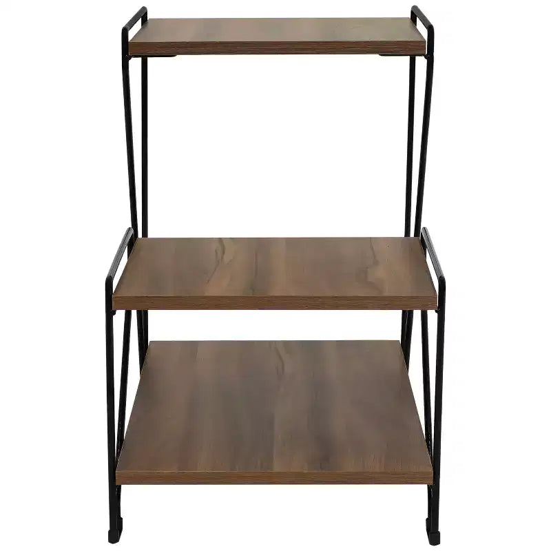 Sunnydaze Tavolino d'Appoggio per Interni a 3 Ripiani in Filo d'Acciaio con Ripiani Effetto Venature del Legno - Altezza 53 cm - Marrone