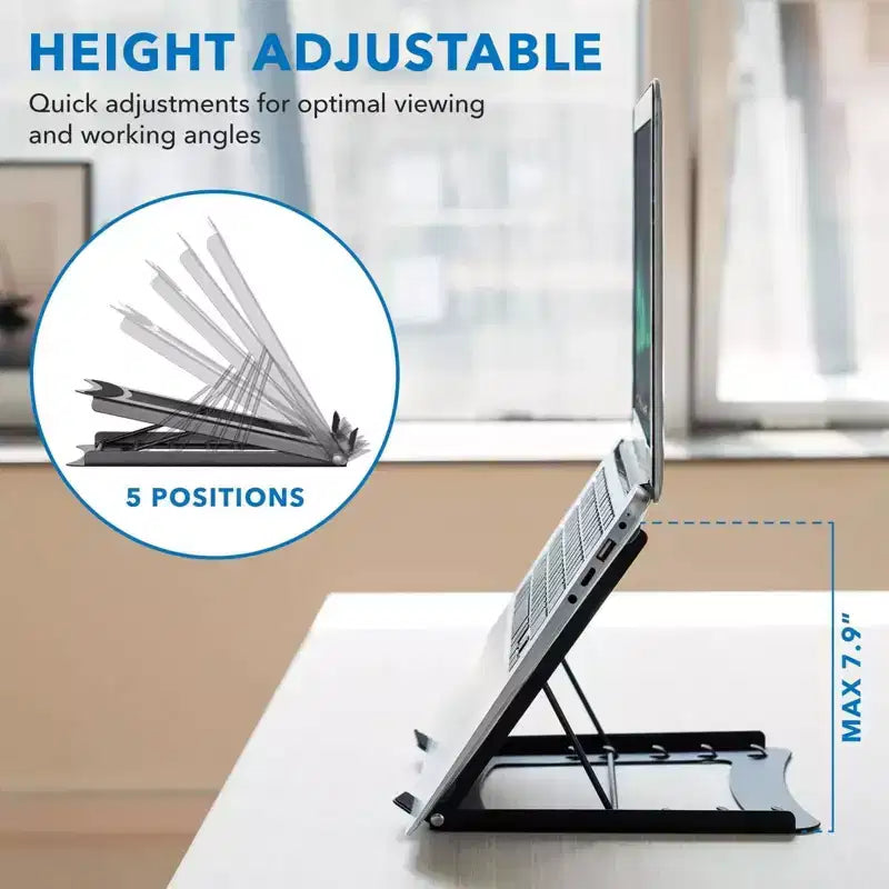 Adjustable Height Laptop Stand for Desk – Solid Steel Riser with 5 Height Settings
