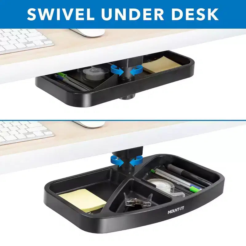 Under-Desk Swivel Storage Tray – Ergonomic Undermount Shelf for Office Supplies