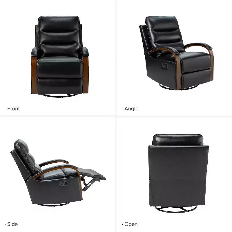Clemens Genuine Leather Swivel Rocking Manual Recliner with Decorative Curved Arm