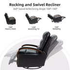 Clemens Genuine Leather Swivel Rocking Manual Recliner with Decorative Curved Arm